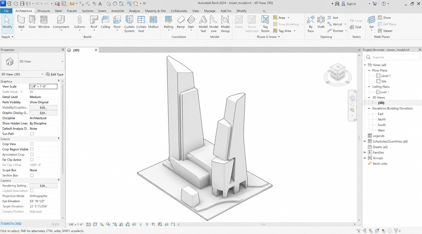 The model in Revit, ready to export